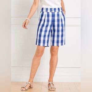 Talbots Blue and White Gingham Pleated Bermuda Linen Blend Shorts 18 New WS75